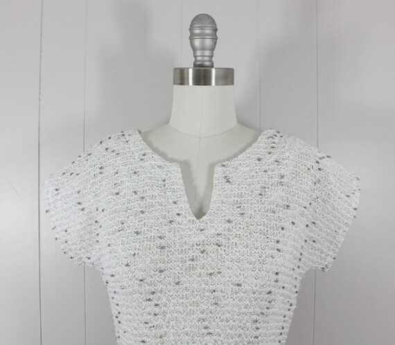 1980s peplum top • vintage white openweave knit t… - image 4