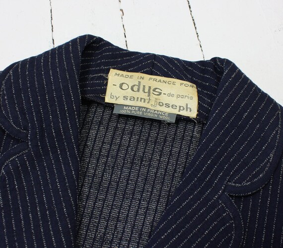 1960s navy blazer • wool knit pinstripe jacket • … - image 5