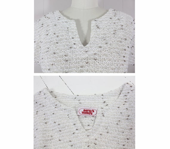 1980s peplum top • vintage white openweave knit t… - image 5