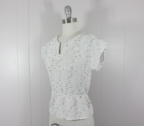 1980s peplum top • vintage white openweave knit t… - image 2