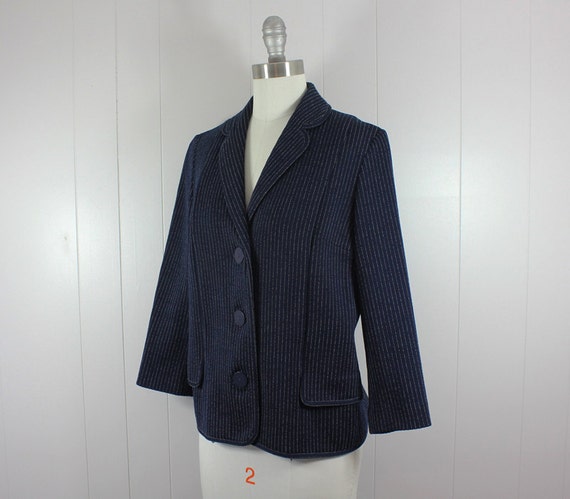 1960s navy blazer • wool knit pinstripe jacket • … - image 1