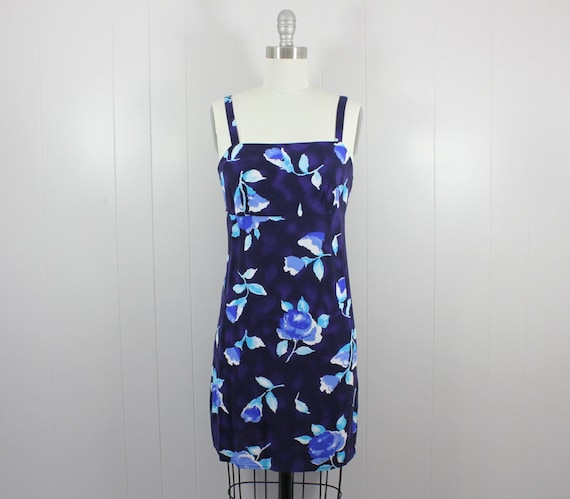 1980s mini dress • blue floral sundress • graphic