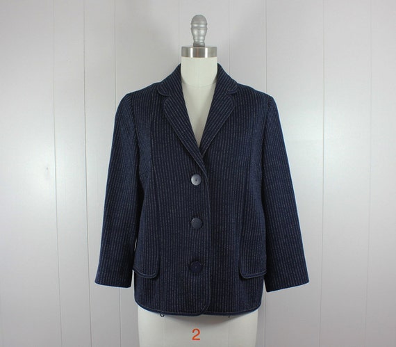 1960s navy blazer • wool knit pinstripe jacket • … - image 2