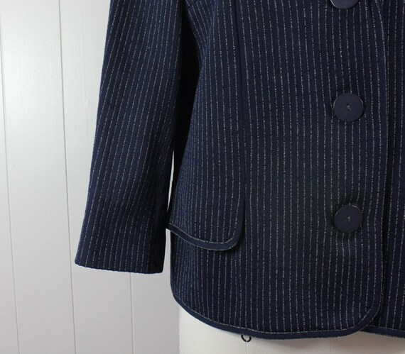 1960s navy blazer • wool knit pinstripe jacket • … - image 3