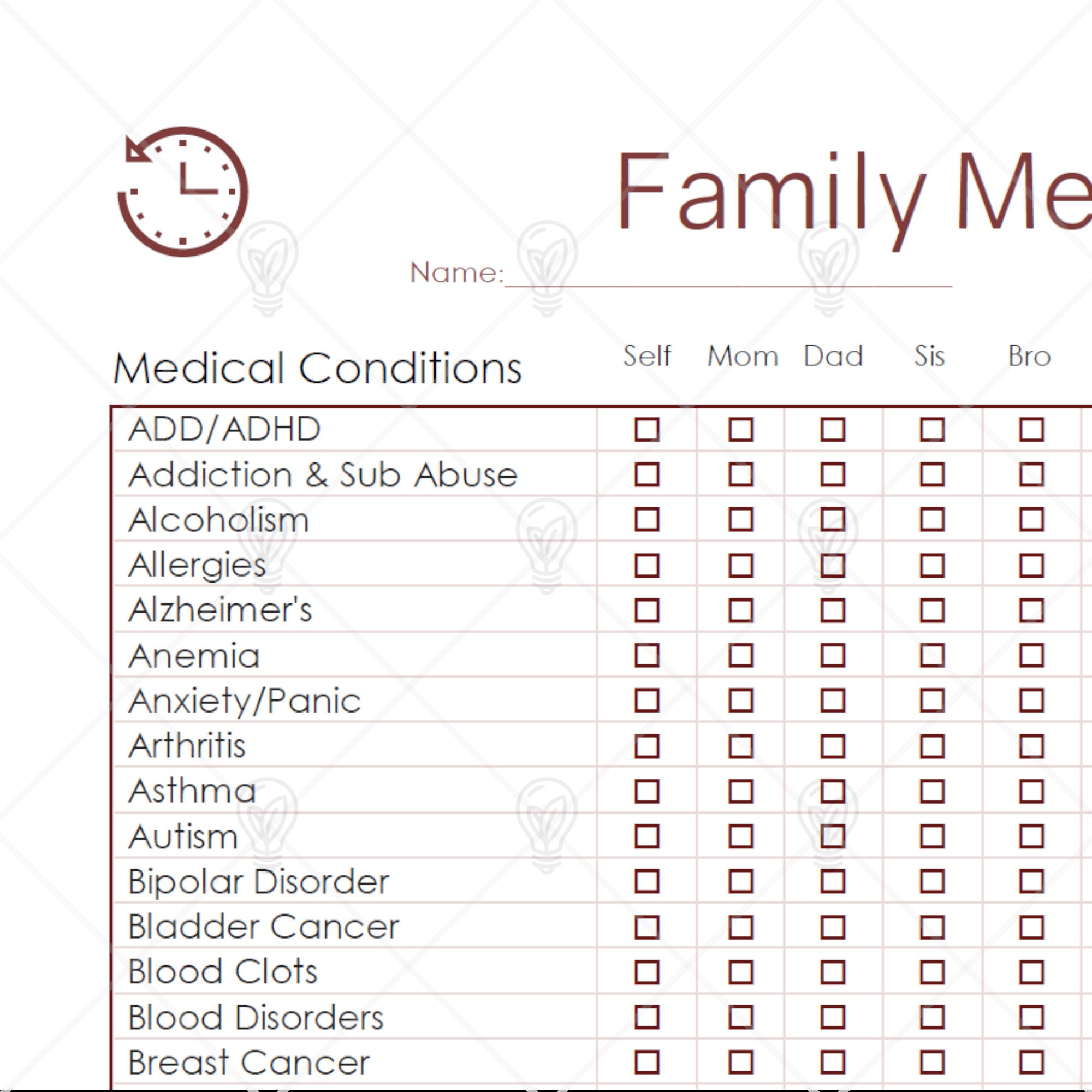 Family Tree Medical History Template