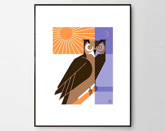 Oliver Owl - Giclée d'art animalier pour enfants - 20 x 25 cm ou 27 x 35 cm - Cadeaux de qualité pour les enfants - Art mural pour la maison - Amusant - Apprentissage - ABC - Coloré
