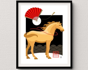 Year of the Horse 2026 Art Print: Chinese Zodiac Wall Art in 3 Sizes
