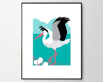 Stella Stork - Children's Animal Giclée Art Prints - 8x10" or 11x14"- Quality Gifts for Kids - Nursery Wall Art - Learning - ABCs - Colorful