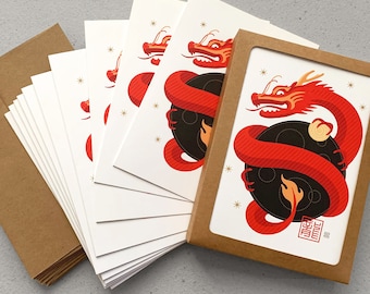 Tarjetas de felicitación del zodiaco Dragon Art: Horóscopo chino, paquete de 10