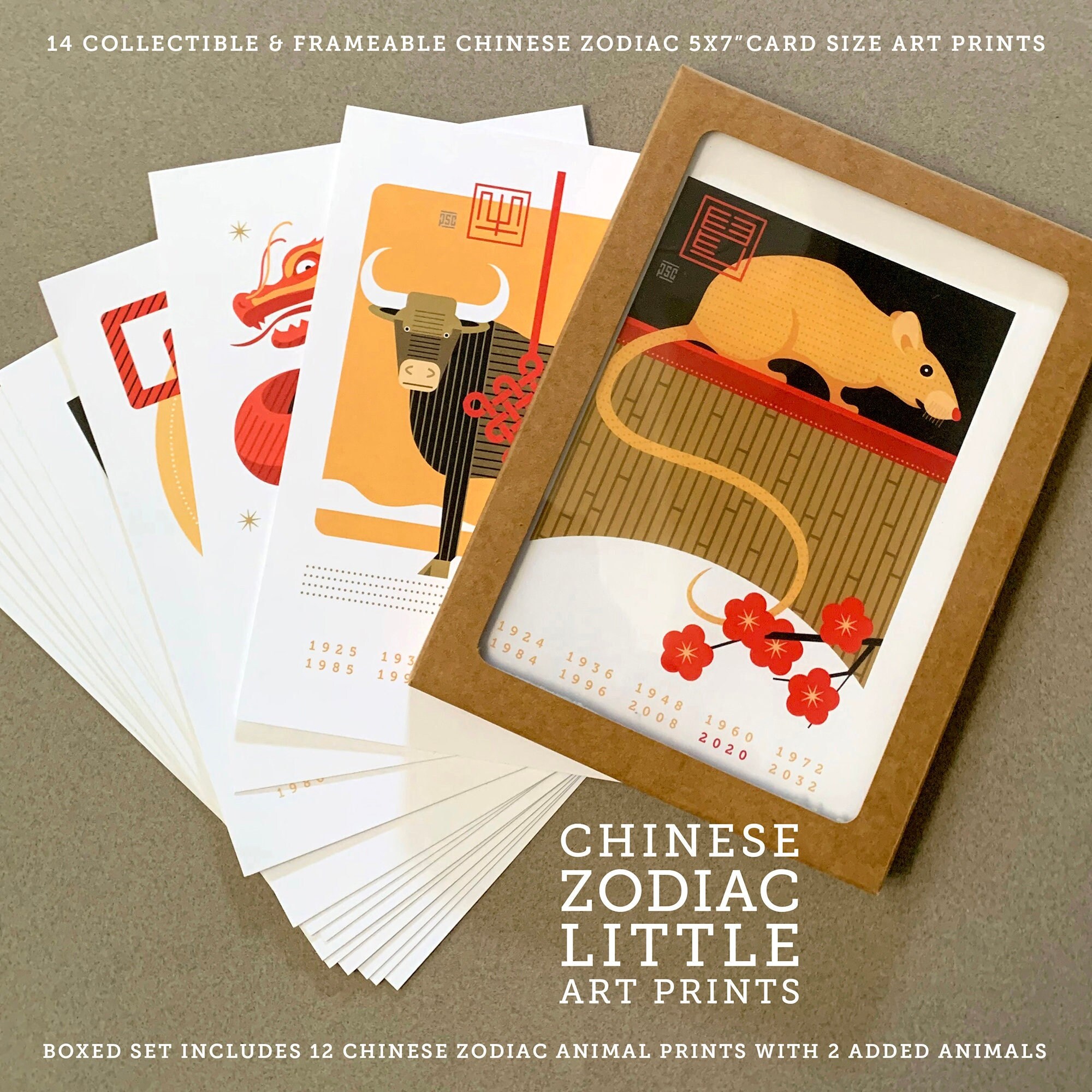 14 Little Art Print Cards - Boxed Set of 12 Chinese Zodiac