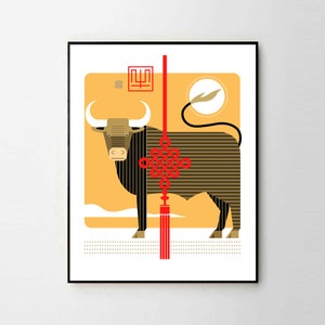 Year of the OX - Small 8x10&quot; & Medium 11x14&quot; Art Prints - Chinese Zodiac Animal - Museum Quality Giclée Art Prints - Lunar New Year Gifts!