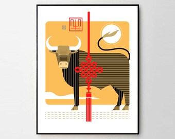 Year of the OX - Small 8x10" & Medium 11x14" Art Prints - Chinese Zodiac Animal - Museum Quality Giclée Art Prints - Lunar New Year Gifts!