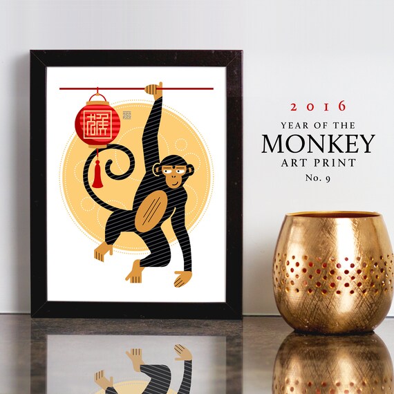 Year of the Monkey Giclée Print: Chinese Zodiac Art, Lunar New