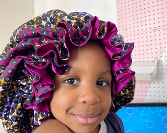 REVERSIBLE Ankara/ satin hair bonnet (13 inches radius) Small