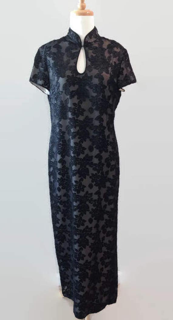 Black Vintage Mandarin Lace Dress 1980s 1990s