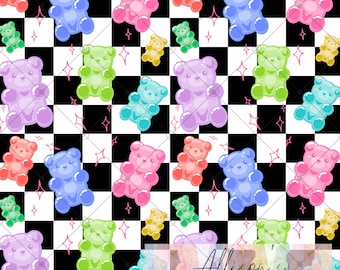 Gummy Bear Checkered Seamless Pattern - Digital Paper 12x12 300DPI PNG