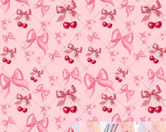 Bow Cherry Coquette Seamless Pattern - Digital Paper 12x12 300DPI PNG
