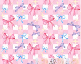 Coquette Bow Checkered Seamless Pattern - Digital Paper 12x12 300DPI PNG