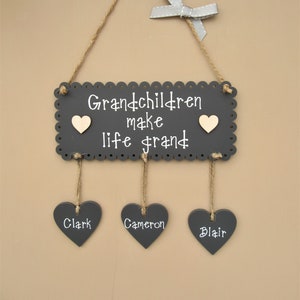 Personalised Grandchildren Sign &quot;Grandchildren make life grand&quot; Mother&#39;s day gift. Grandparents Present. Grandchildren gift. Pearl or Grey.