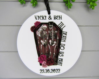Personalised Wedding Gift Keepsake, Till Death Do Us Part. Halloween Wedding. Skeleton Couple. Goth, Emo, Alternative Wedding.