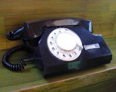 Vintage rotary telephone black and white retro phone dial desk old phone office famous VEF factory Riga Latvija Europa USSR soviet era 1970s