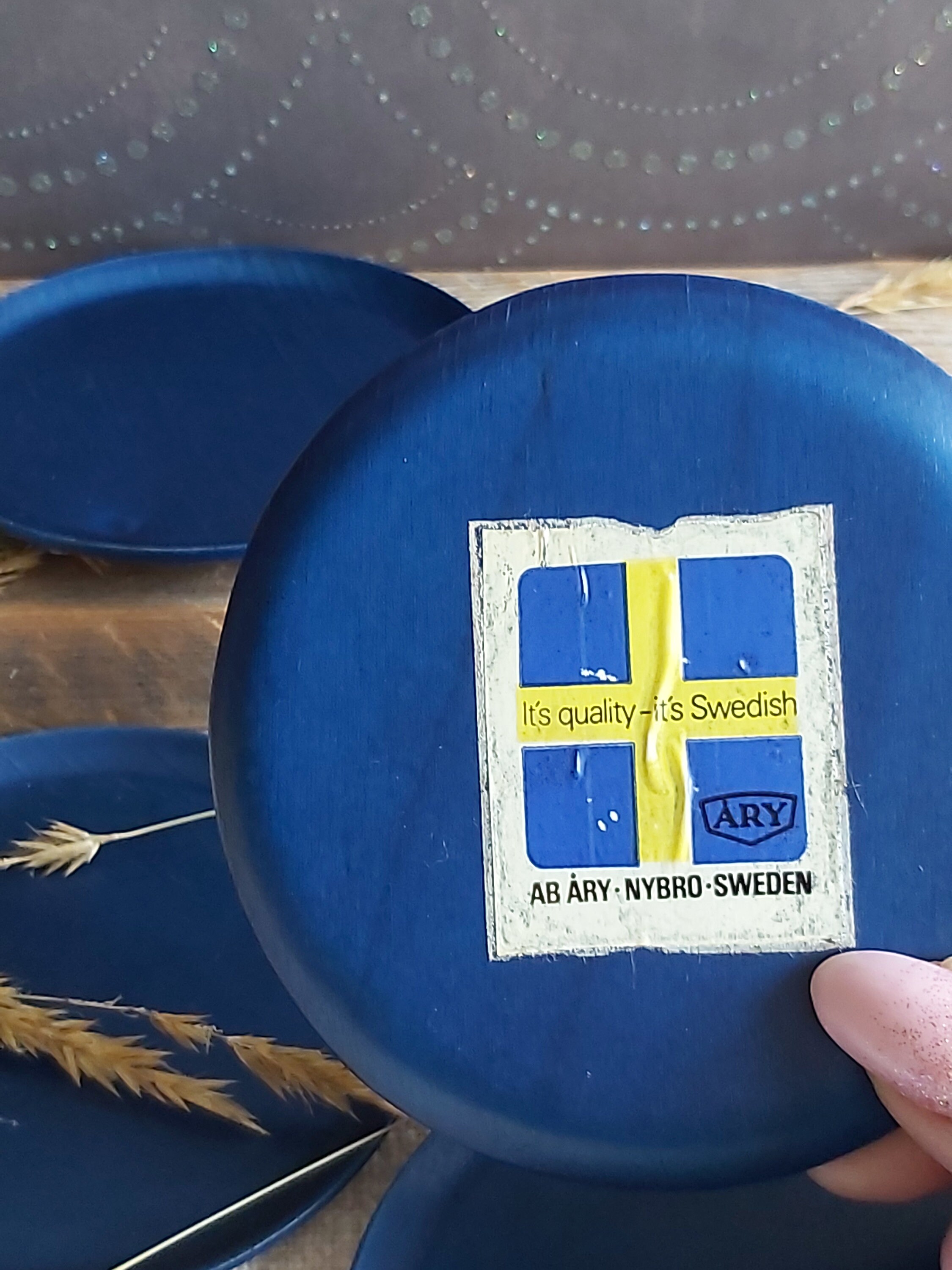 Small wood coasters plates set classic blue home decor spring autumn