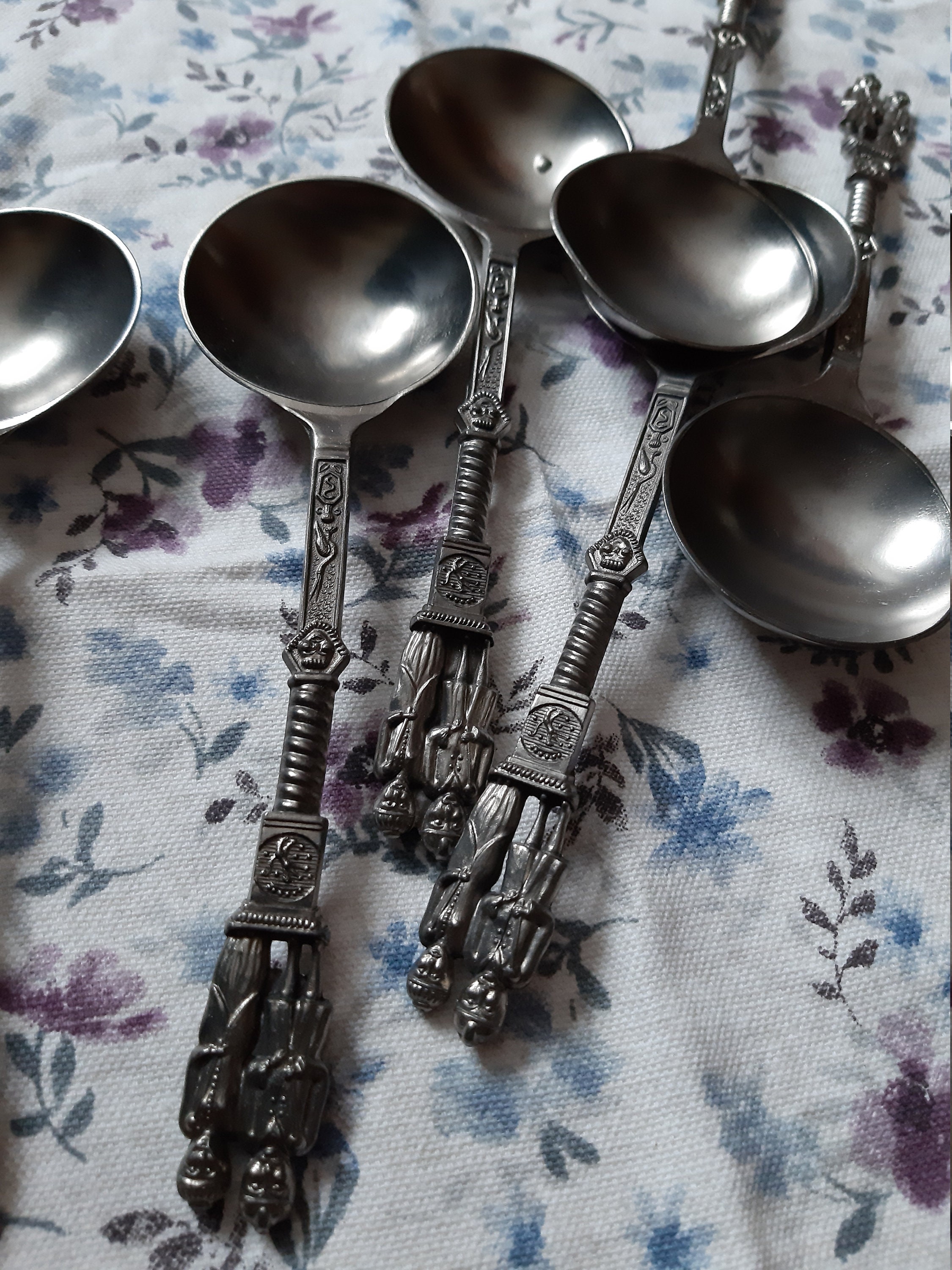 Vintage Old Pewter Spoons Large Soup Spoons From German Pewter Etsy
