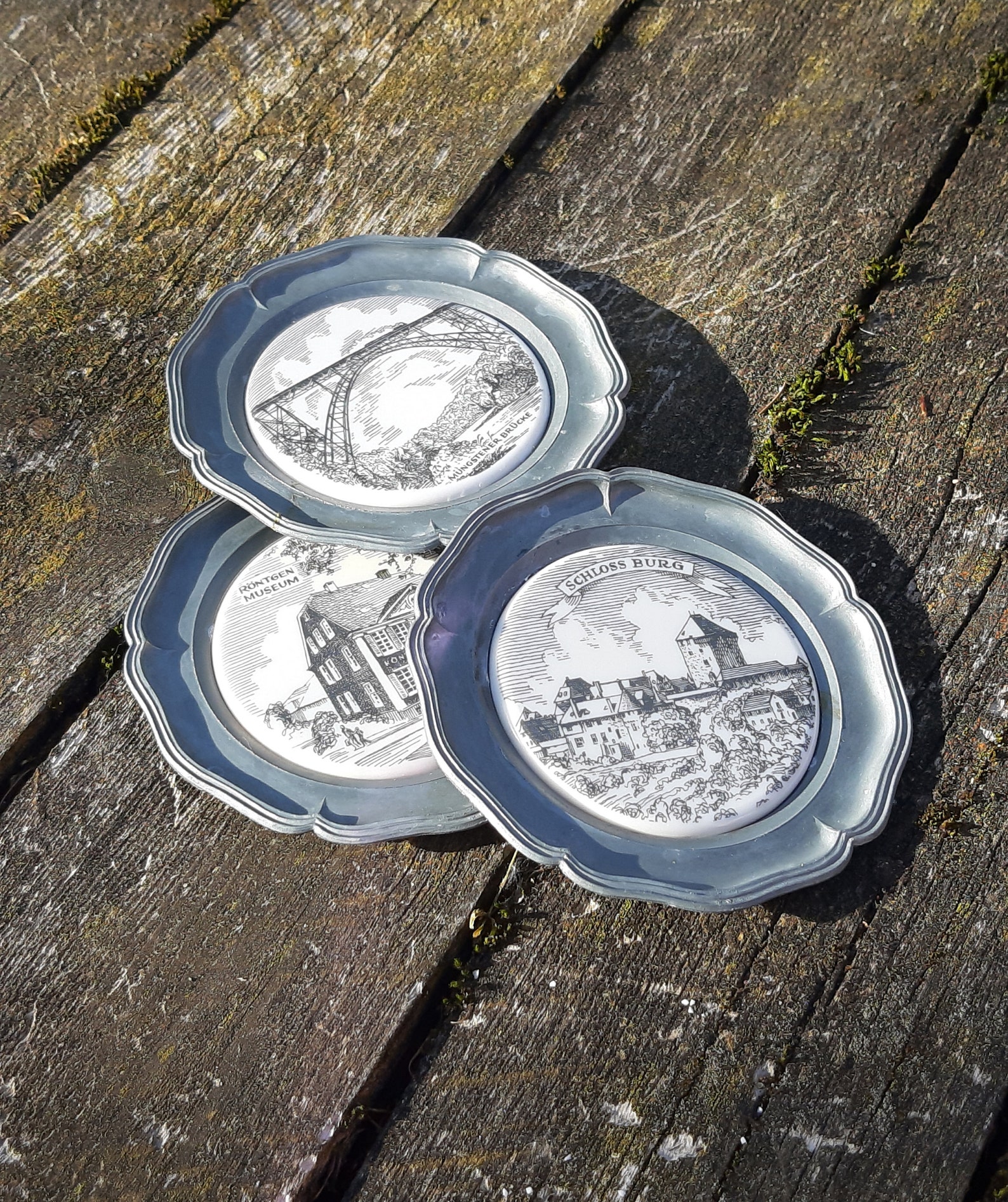 Pewter Plates Small Vintage Germany Town Architectural Prints Etsy