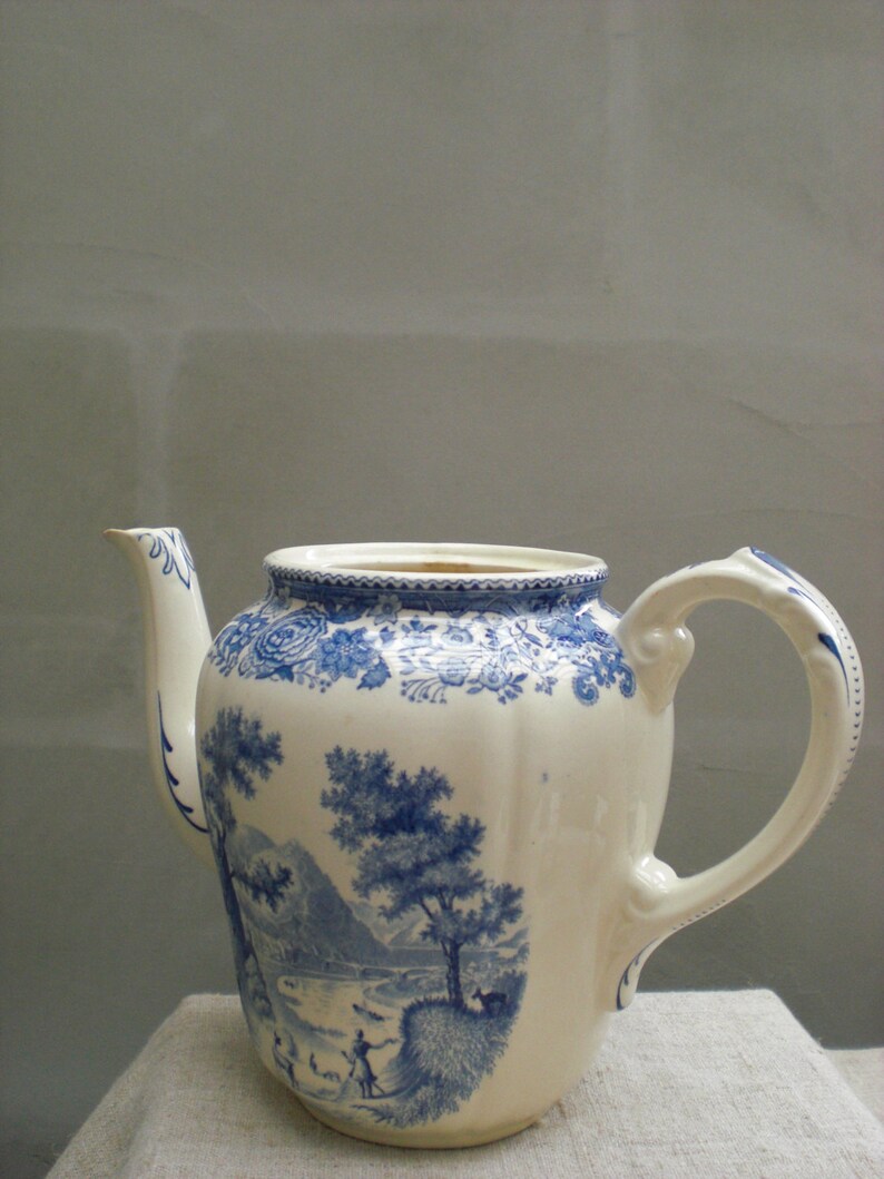 Antique Teapot Villeroy & Boch Tea Pot Blue Transferware Old Etsy