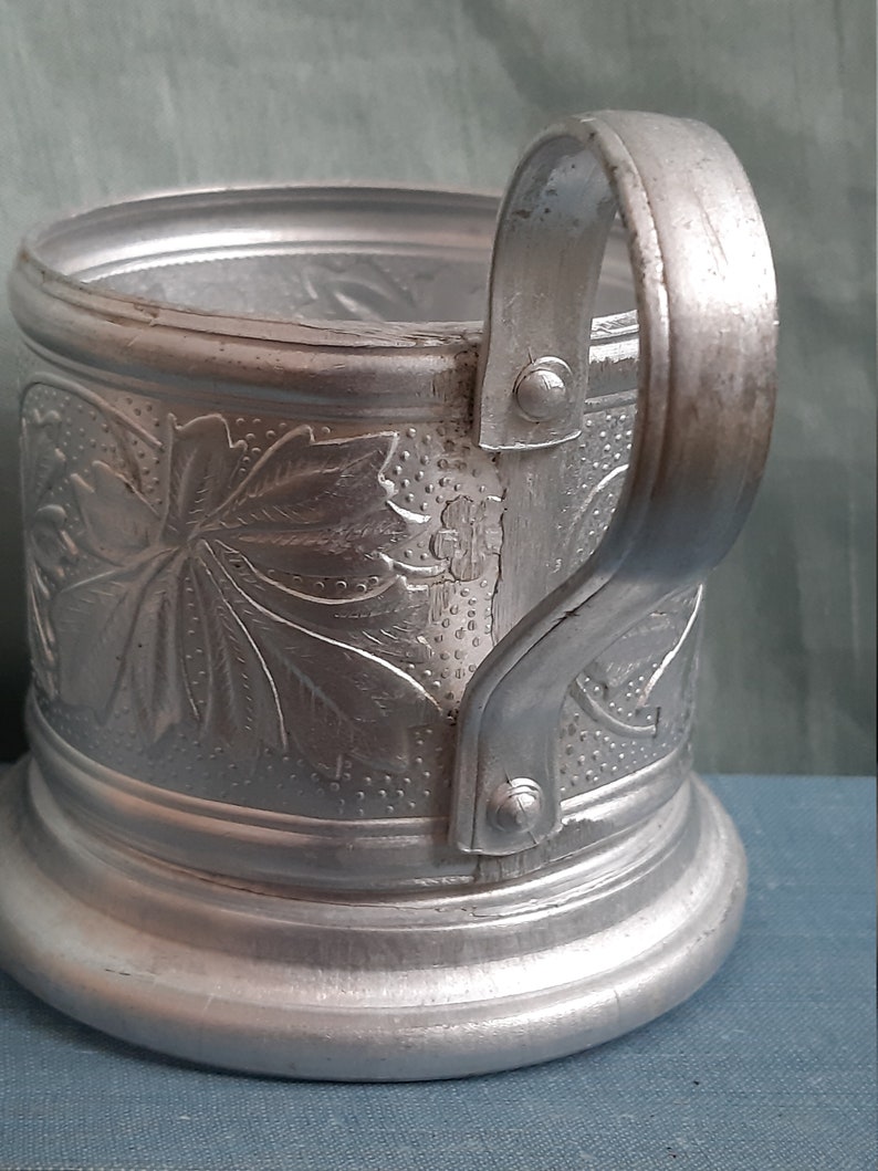 Vintage russian tea glass holder aluminum metal authentic made Etsy