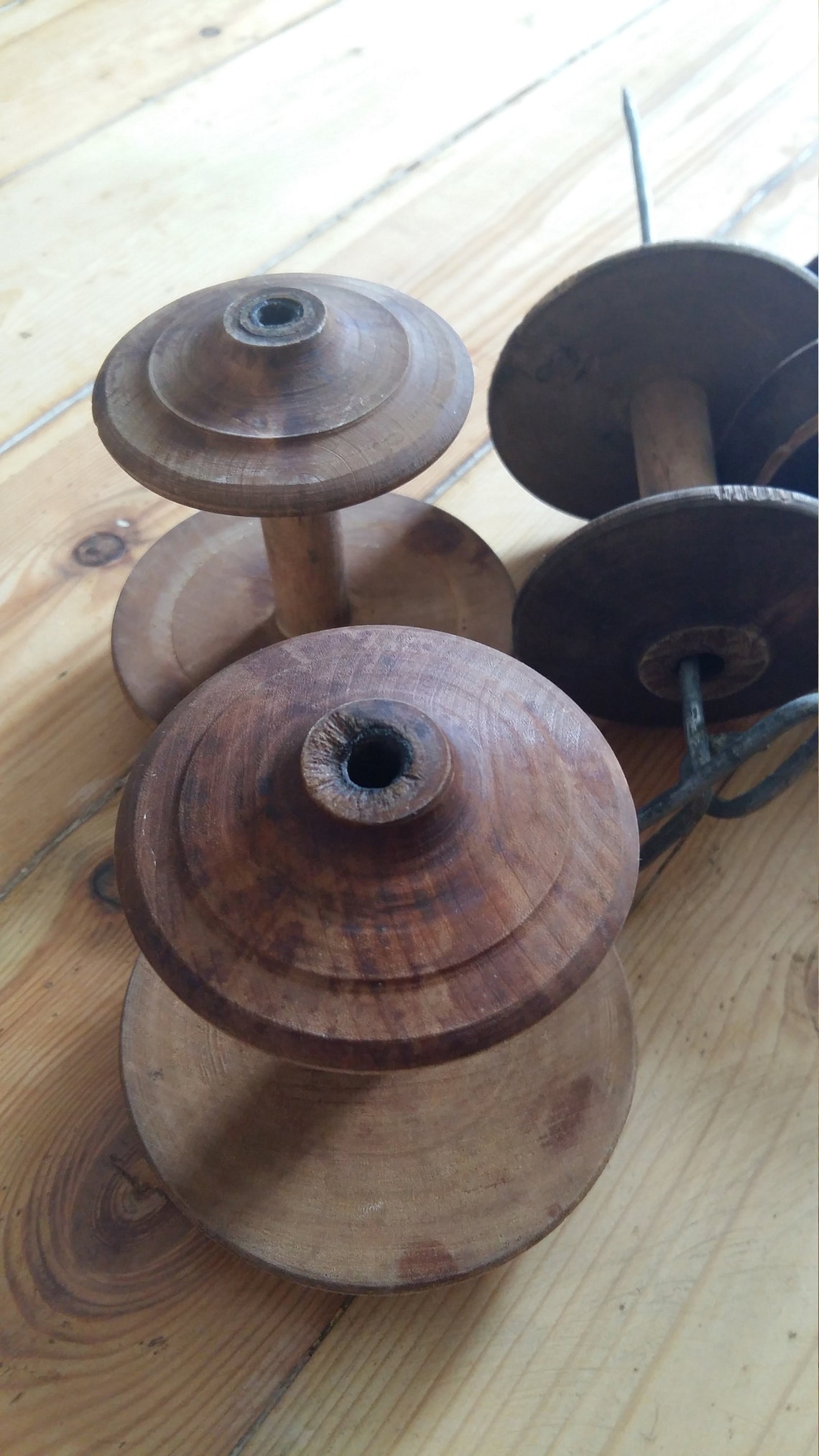 Antique Wooden Spools Set Large Thread Spool Bobbin Crafted Etsy