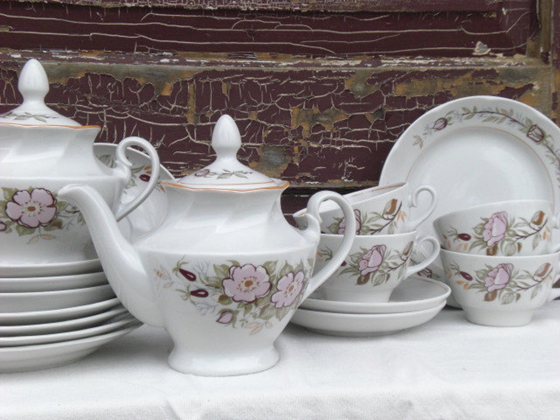 Victorian Kitchen Tea Set Porcelain Teapot Tea Cups Plate Etsy