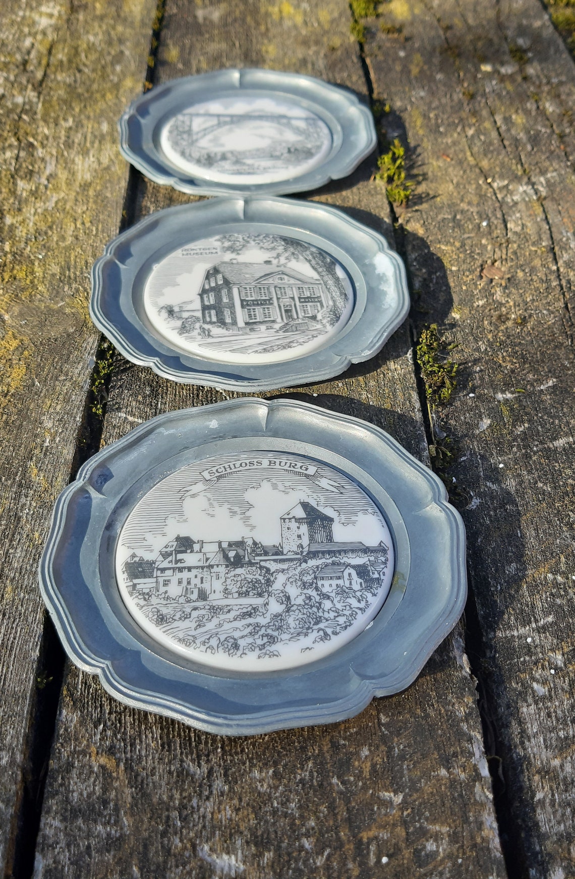 Pewter Plates Small Vintage Germany Town Architectural Prints Etsy