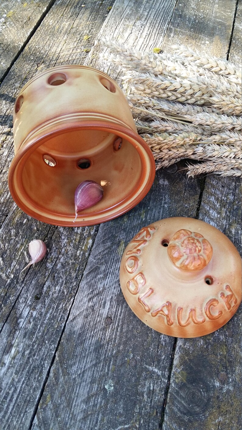 Garlic jar ceramic pot storage container with lid garlic Etsy