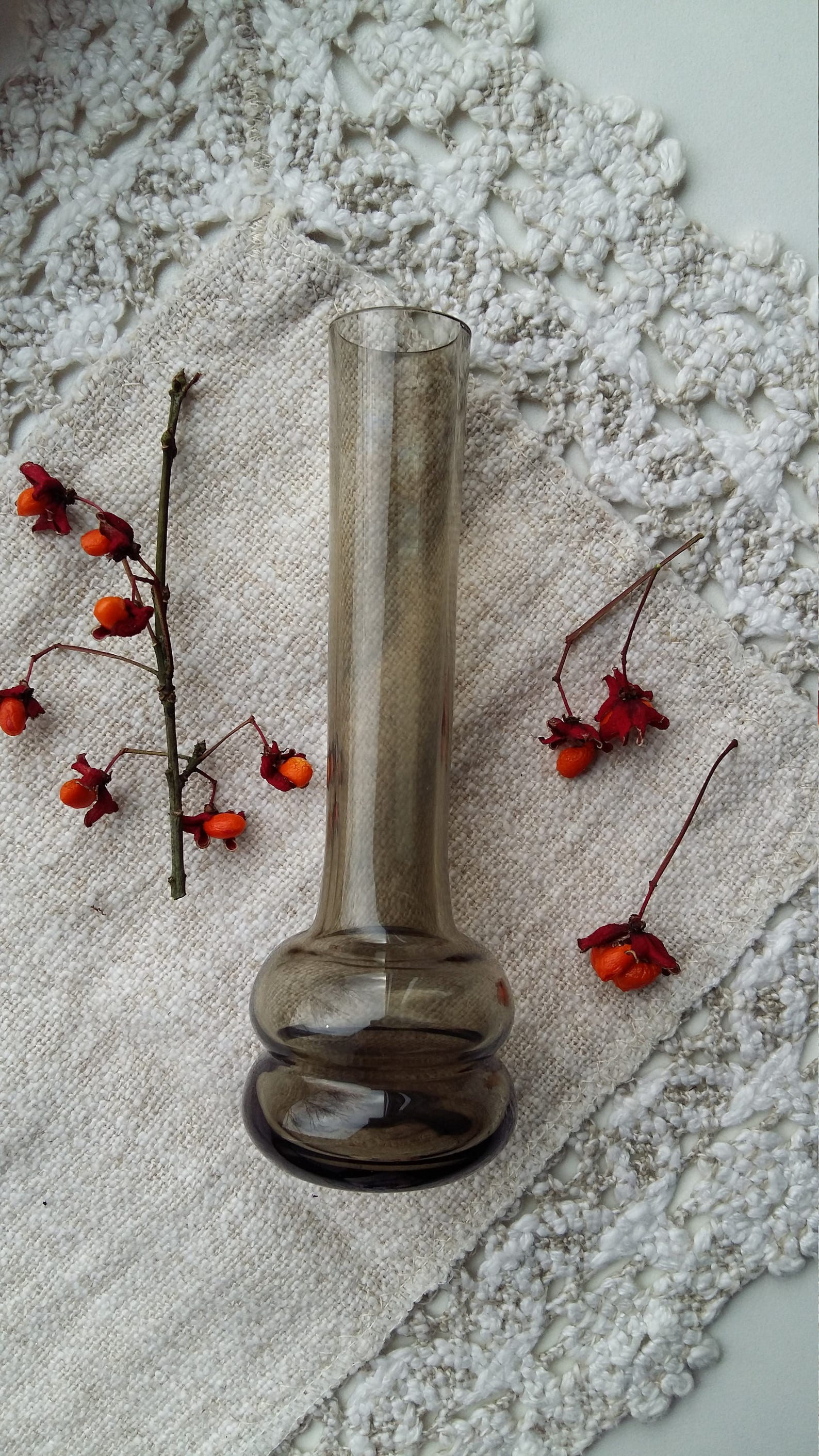 Vintage glass tube vase small size smoky glass single stem Etsy