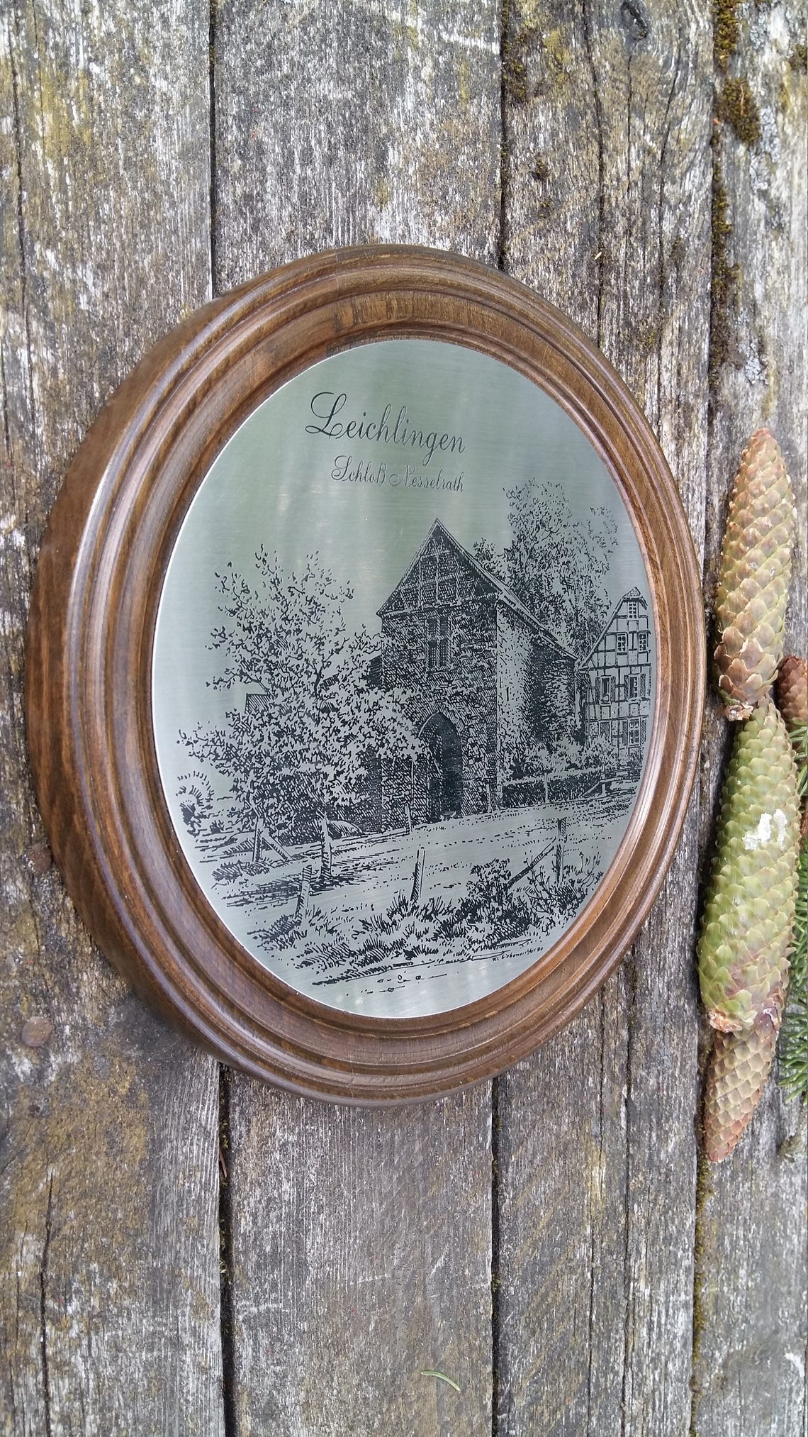 Vintage Wood Plate Town Scene Wall Decor Plate Round Wooden Etsy