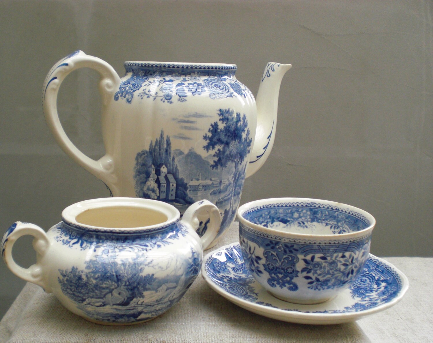 Antique Teapot Villeroy & Boch Tea Pot Blue Transferware Old Blue