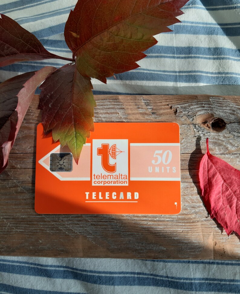 vintage telemalta corporation telephone card phone call card 50 units orange card collectors card collectible back to past old tehnologies