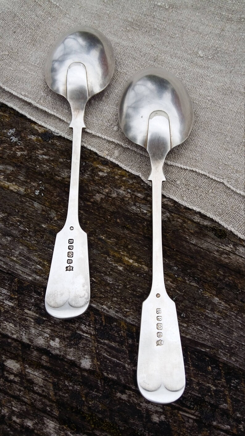 antique large spoon fiddle pattern set old cutlery vintage silverware electro plated nickel silver metal tableware flatware collectible