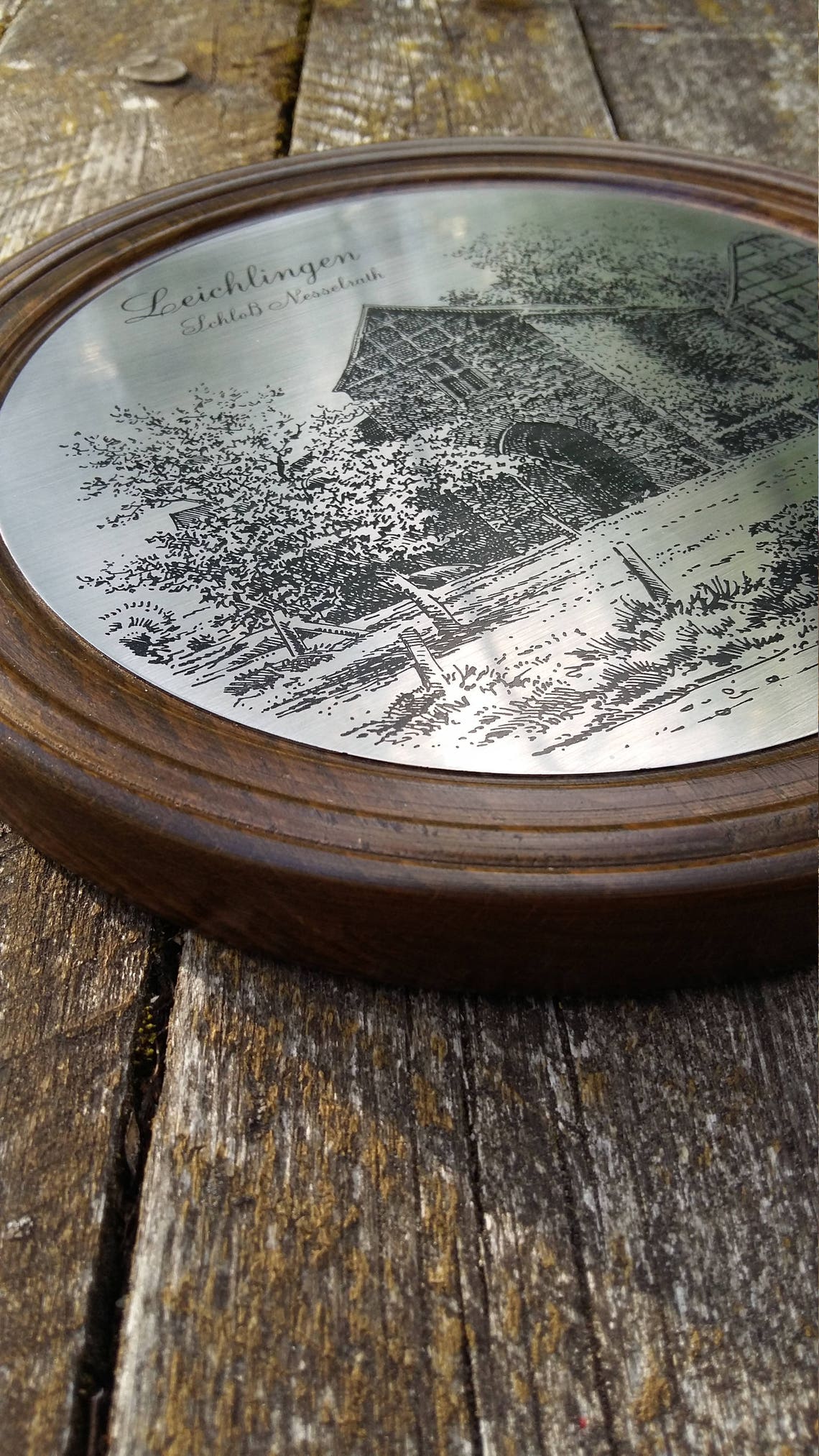 Vintage Wood Plate Town Scene Wall Decor Plate Round Wooden Etsy