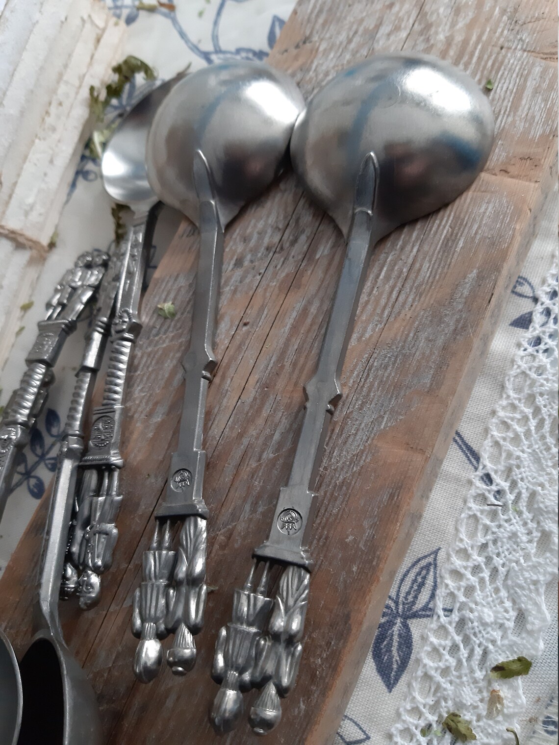 Vintage Old Pewter Spoons Large Soup Spoons From German Pewter Etsy