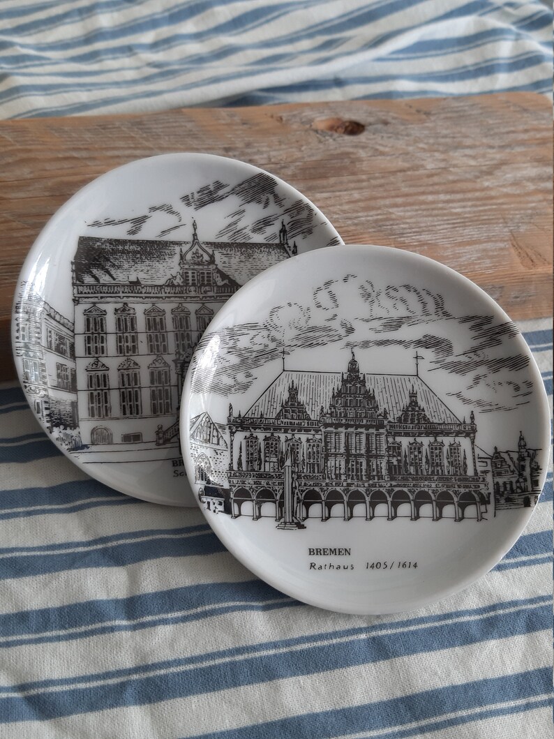 Black and White Porcelain Plates Vintage Germany Bremen Etsy