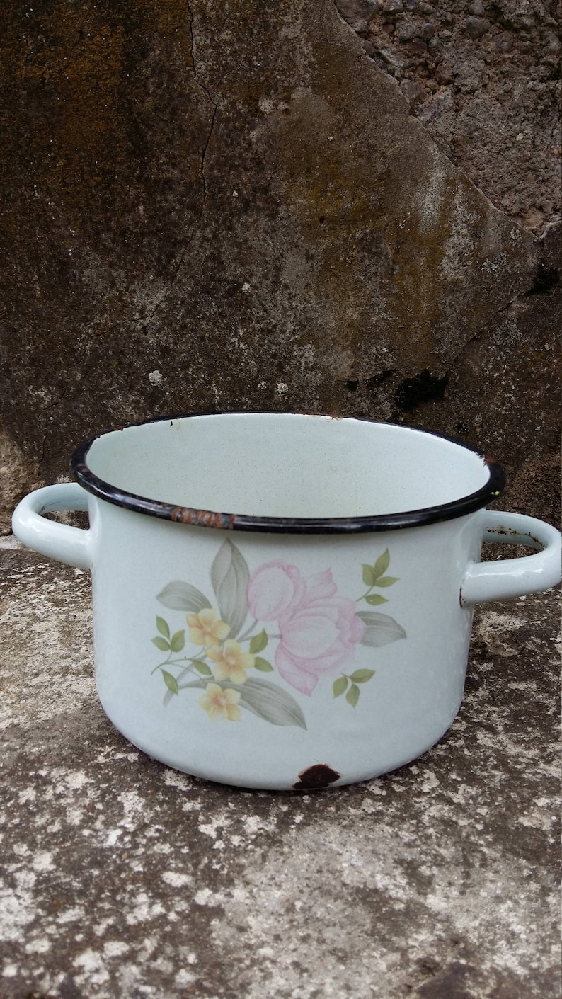 Enamel pot blue enamelware rustic farmhouse old farm lodge Etsy