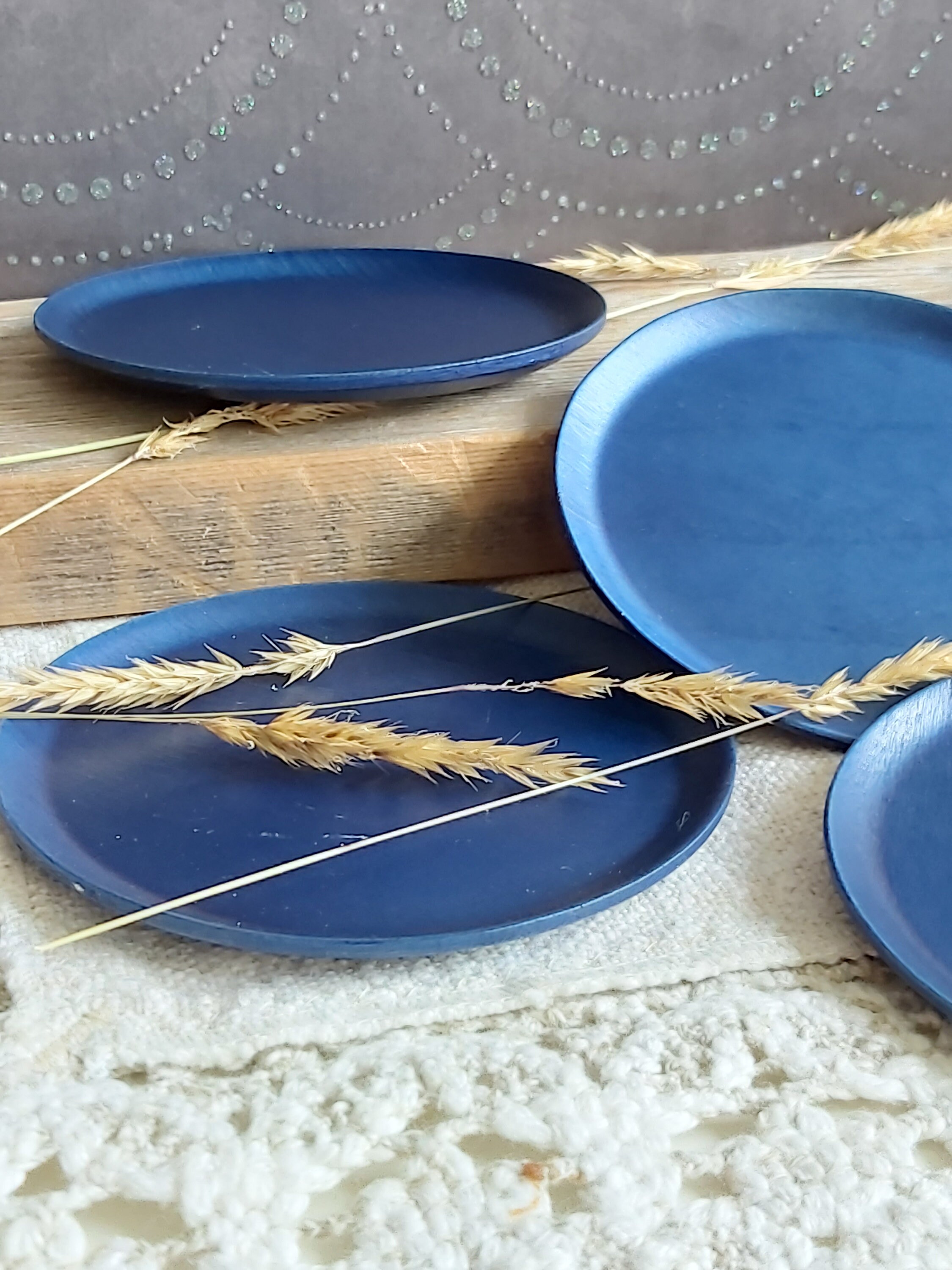 Small wood coasters plates set classic blue home decor spring Etsy 日本