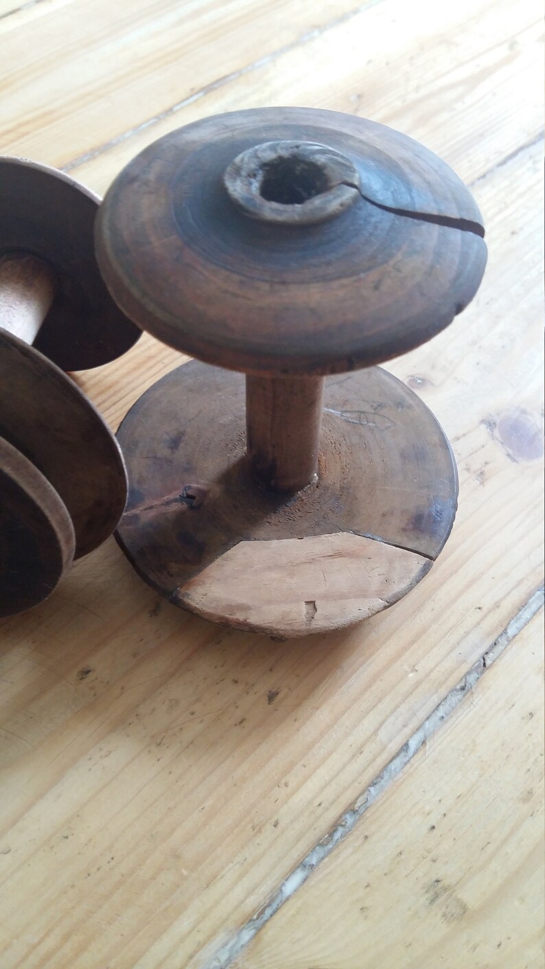 Antique Wooden Spools Set Large Thread Spool Bobbin Crafted Etsy
