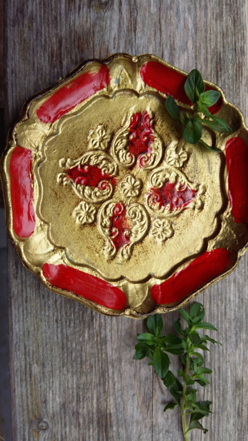Red Florentine coaster plate Moroccan ornament small red hand Etsy