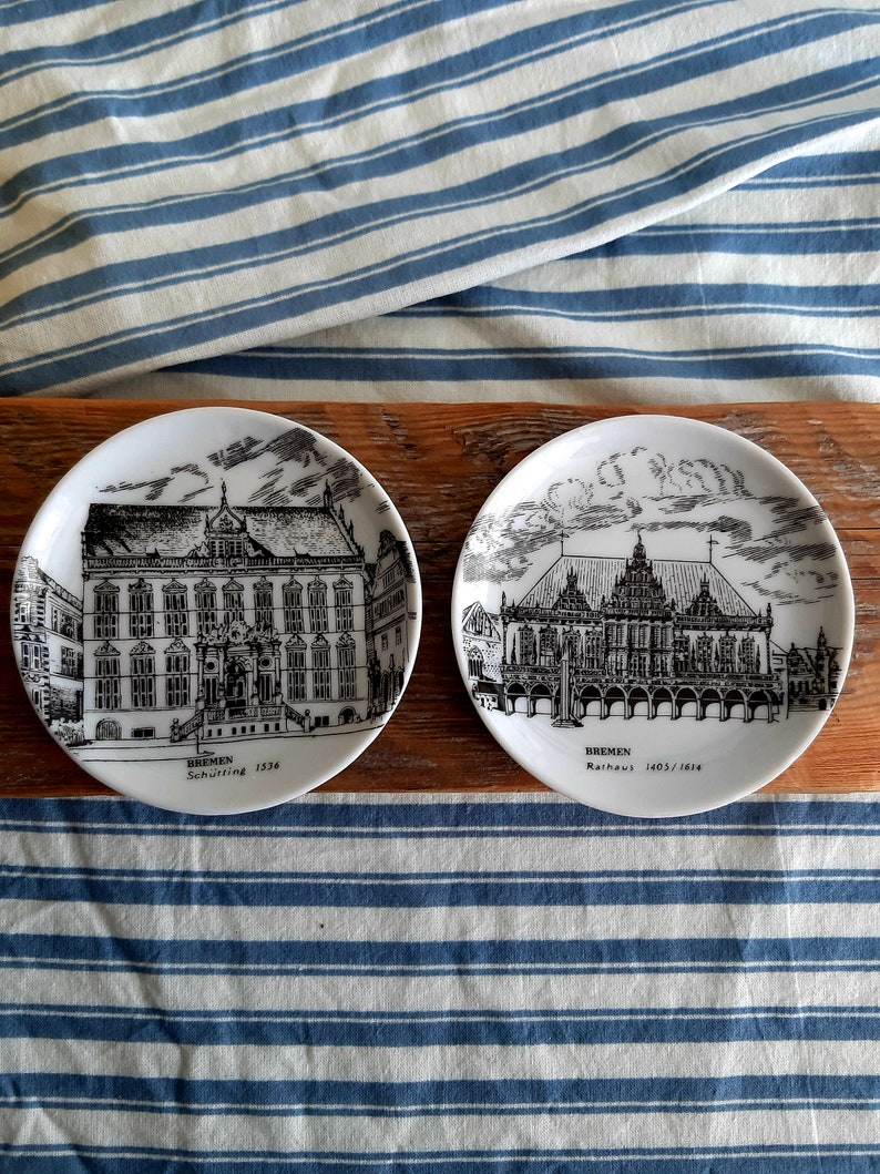 Black and White Porcelain Plates Vintage Germany Bremen Etsy
