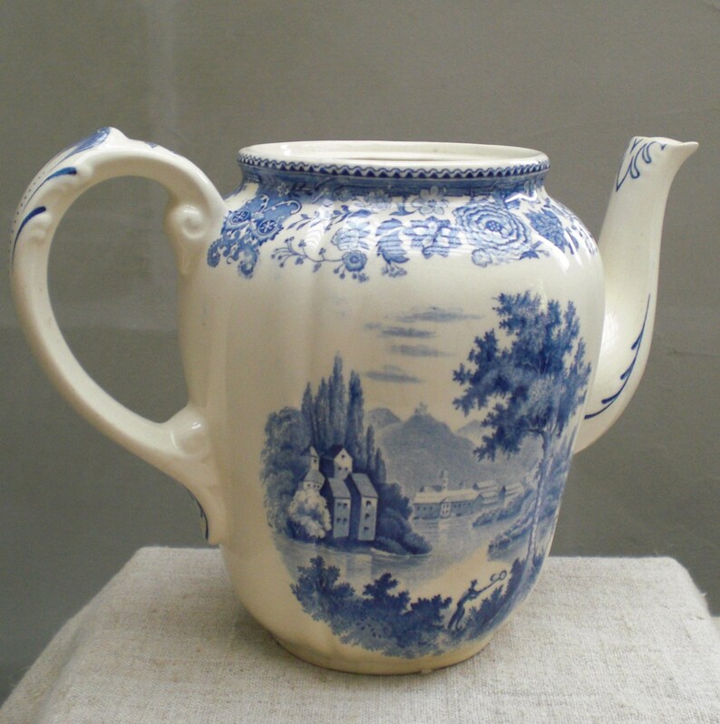 Antique Teapot Villeroy & Boch Tea Pot Blue Transferware Old Blue