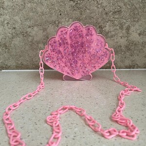 Pink Glitter Shell Crossbody Phone Bag | Holographic Resin Crossbody Bag | Mermaid Purse | Statement Handbag | Y2K Bag