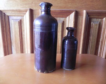 2 Antique "Crock Ink Bottles". Stone Pottery. Very Good Condition.